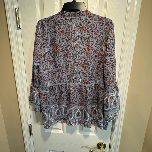 Boho Floral Peasant Top - Blue L Cottagecore - Picture 4 of 5